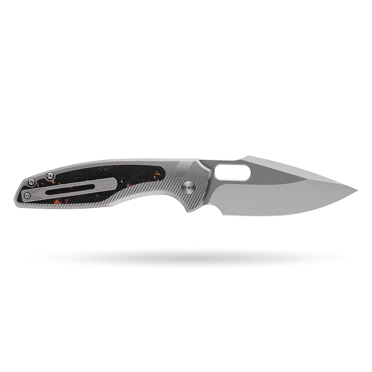[PRE‑ORDER]BOONEFORGE Huntscar Premium EDC Button lock & Thumb hole knife ( 3.38'' Bead Blasted M390  Blade & Grey TC4 Titanium/Carbon Fiber Handle) - BF008