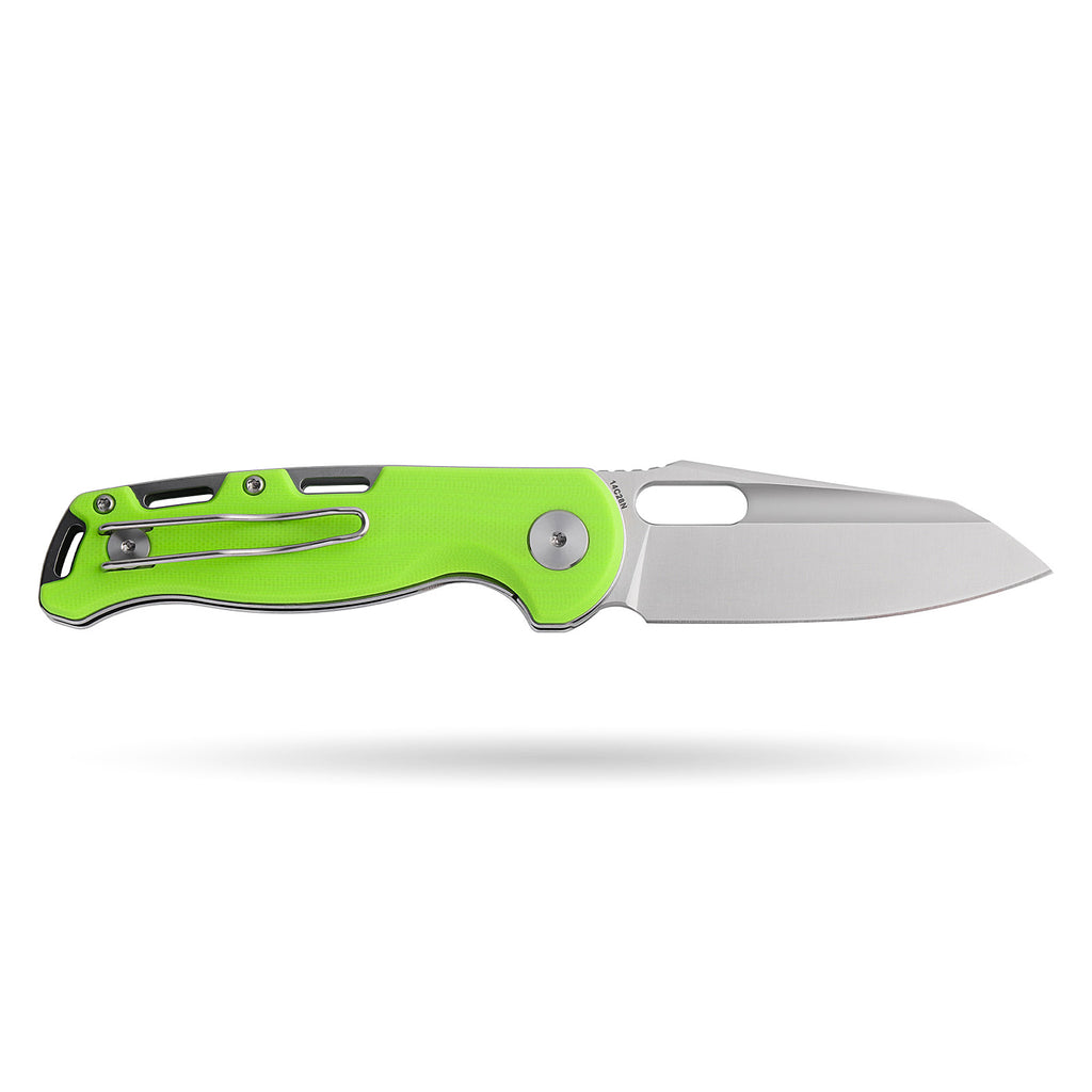 BOONEFORGE Warmark Premium EDC Manual thumb knife ( 3.33'' Satin 14C28N Blade & Fluorescent green G10 Handle) - BF009