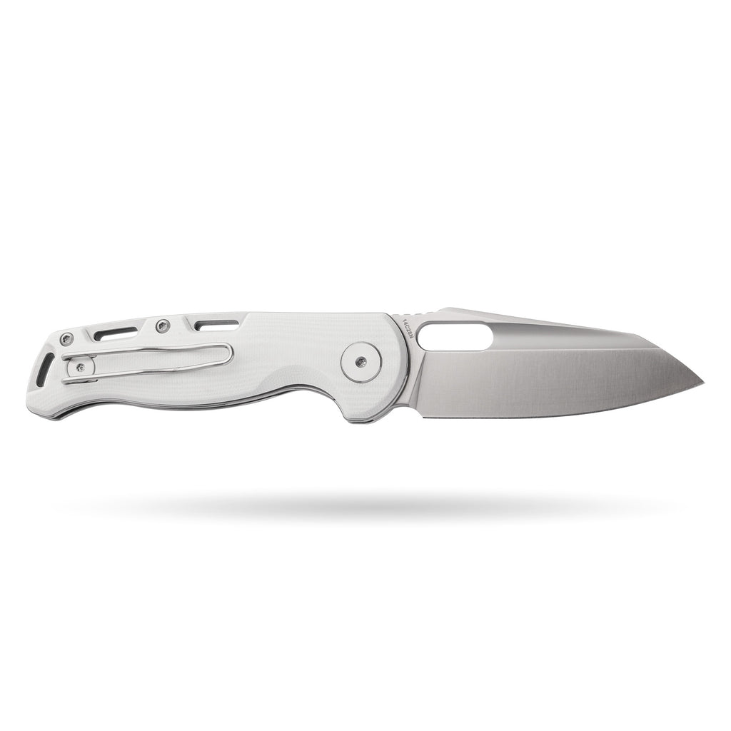 BOONEFORGE Warmark Premium EDC Manual thumb knife ( 3.33'' Satin 14C28N Blade & White G10 Handle) - BF009