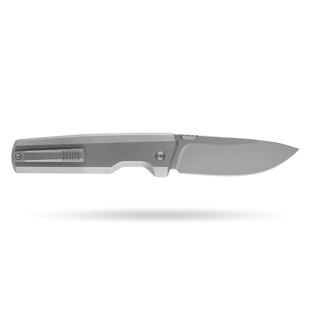[PRE‑ORDER]BOONEFORGE Forestwrath Premium EDC Button lock & Thumb stud knife ( 3.31" Bead Blasted M390 Blade & Grey TC4 Titanium Handle) - BF006