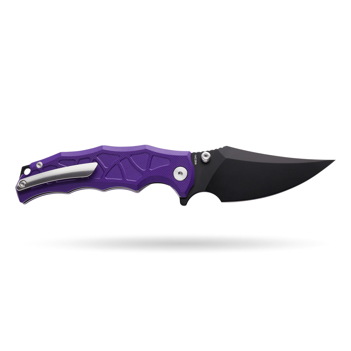 BOONEFORGE Ironstrider Premium EDC Fliper & Thumb Stud knife(3.81'' Black Titanium Plated 14C28N Blade & Purple G10 Handle ) - BF013A