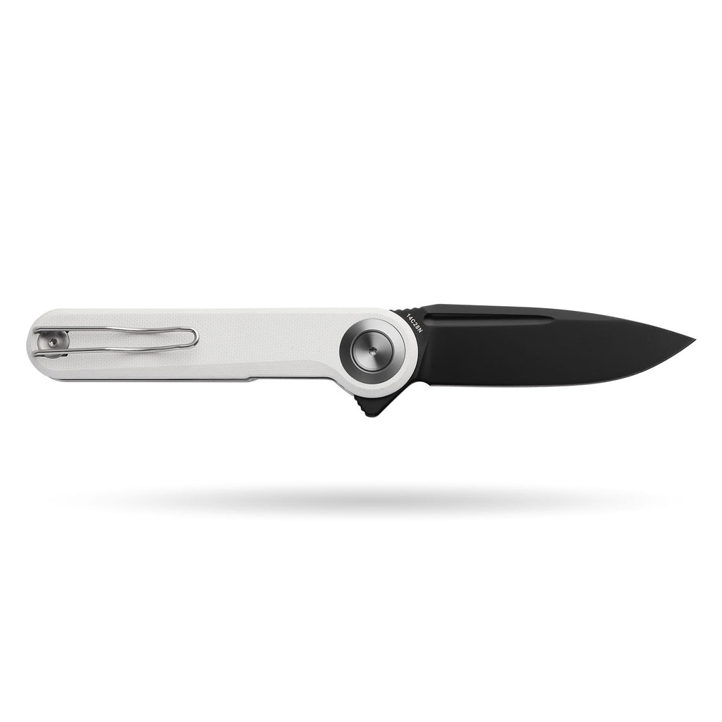 BOONEFORGE Ironjudge Premium EDC Flipper knife ( 3.39'' Black Titanium Plated 14C28N Blade & White G10 Handle ) - BF905