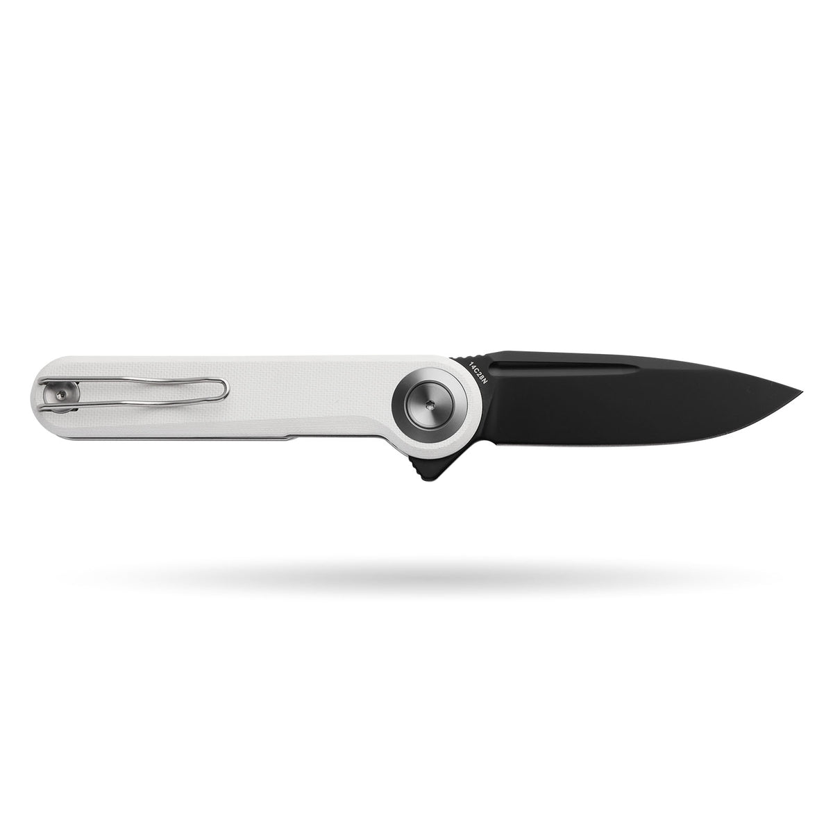 BOONEFORGE Ironjudge Premium EDC Flipper knife ( 3.39'' Black Titanium Plated 14C28N Blade & White G10 Handle ) - BF905