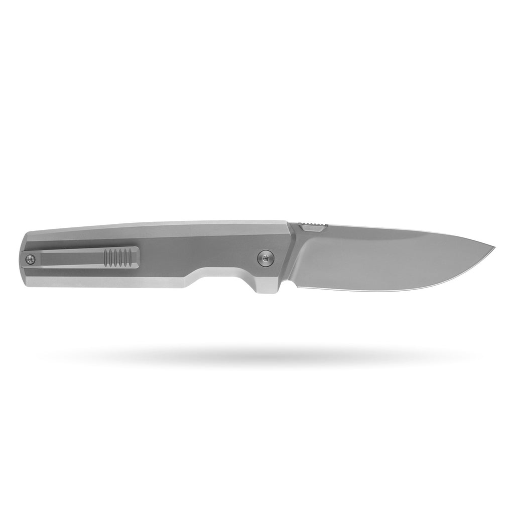 BOONEFORGE Forestwrath Premium EDC Button lock & Thumb stud knife ( 3.31" Bead Blasted BÖHLER M390 Blade & Grey TC4 Titanium Handle) - BF006