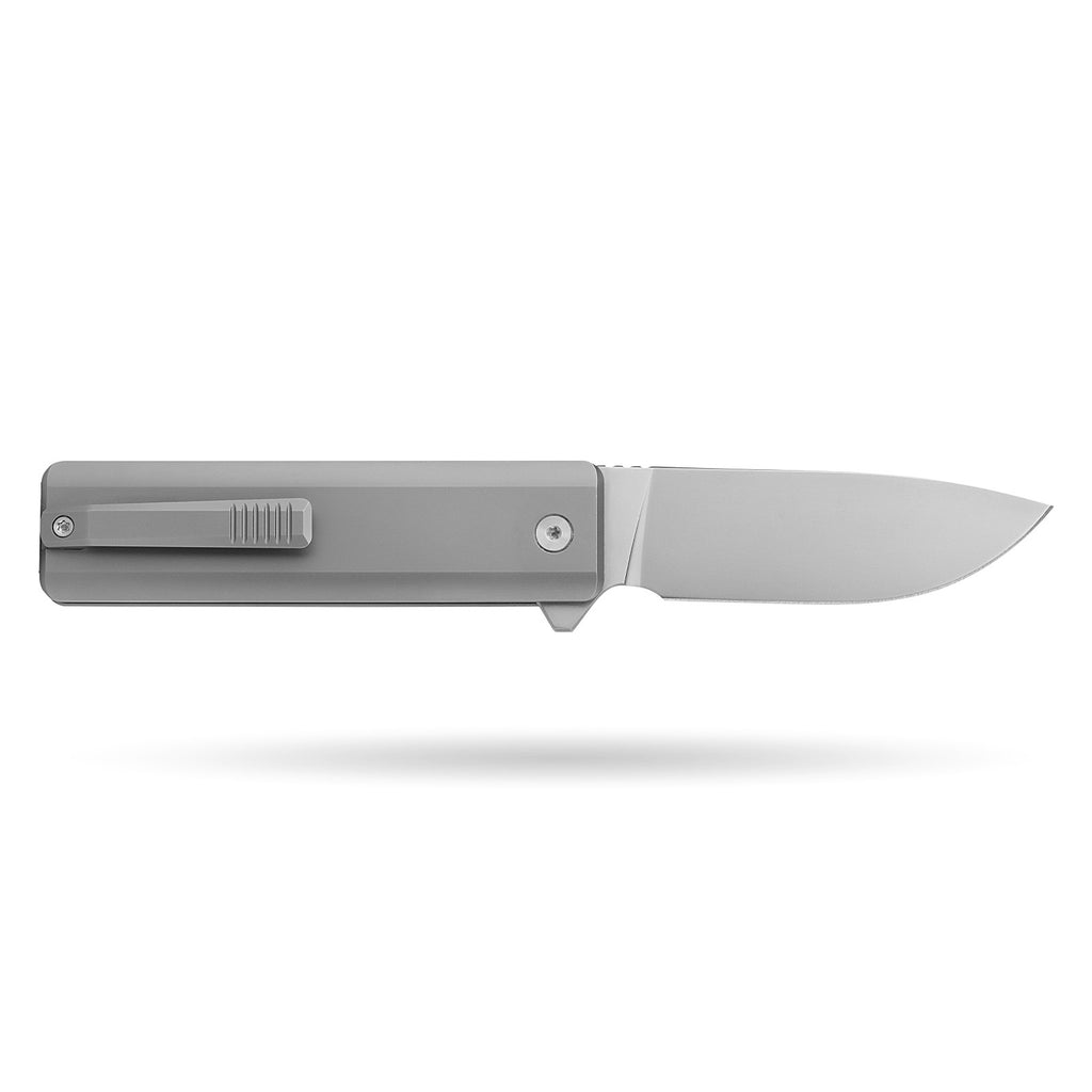 [PRE‑ORDER]BOONEFORGE Stalker Premium EDC Button lock & Flipper knife  ( 3.2" Bead Blasted M390  Blade & Grey TC4 Titanium Handle) - BF003