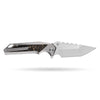 [PRE‑ORDER]BOONEFORGE Hellfire Premium EDC Fliper & Thumb Stud knife( 3.7'' Satin M390 Blade & Grey TC4 Titanium/Carbon Fiber Handle ) - BF055