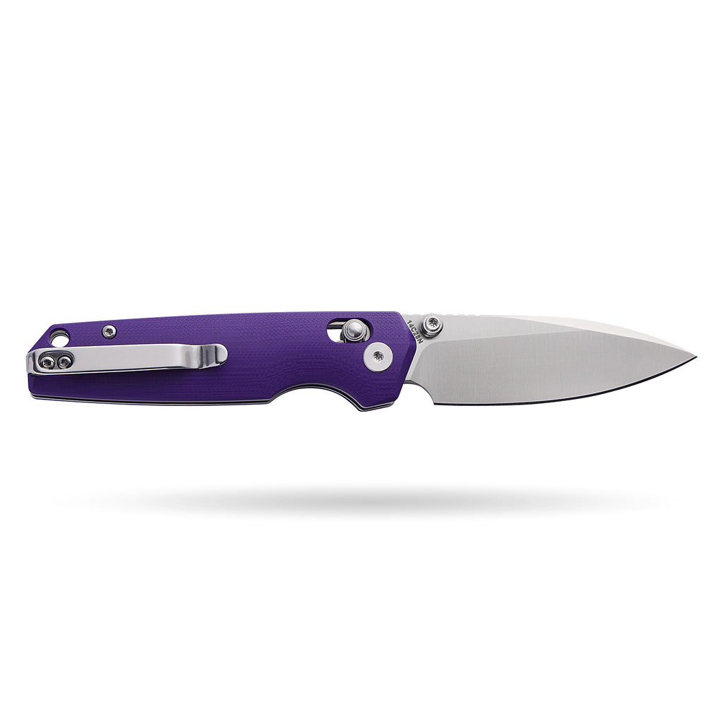 BOONEFORGE Darkedge Premium EDC Crossbar knife ( 3.05'' Satin 14C28N Blade & Purple G10 Handle ) - BF900