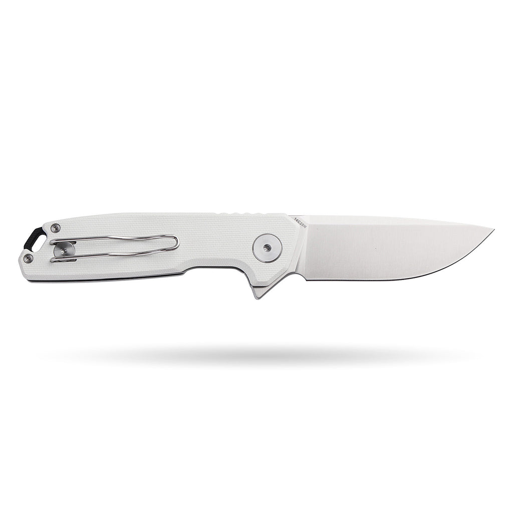 BOONEFORGE Steelwrath Premium EDC Flipper knife ( 3.23'' Satin 14C28N Blade & White G10 Handle) - BF010