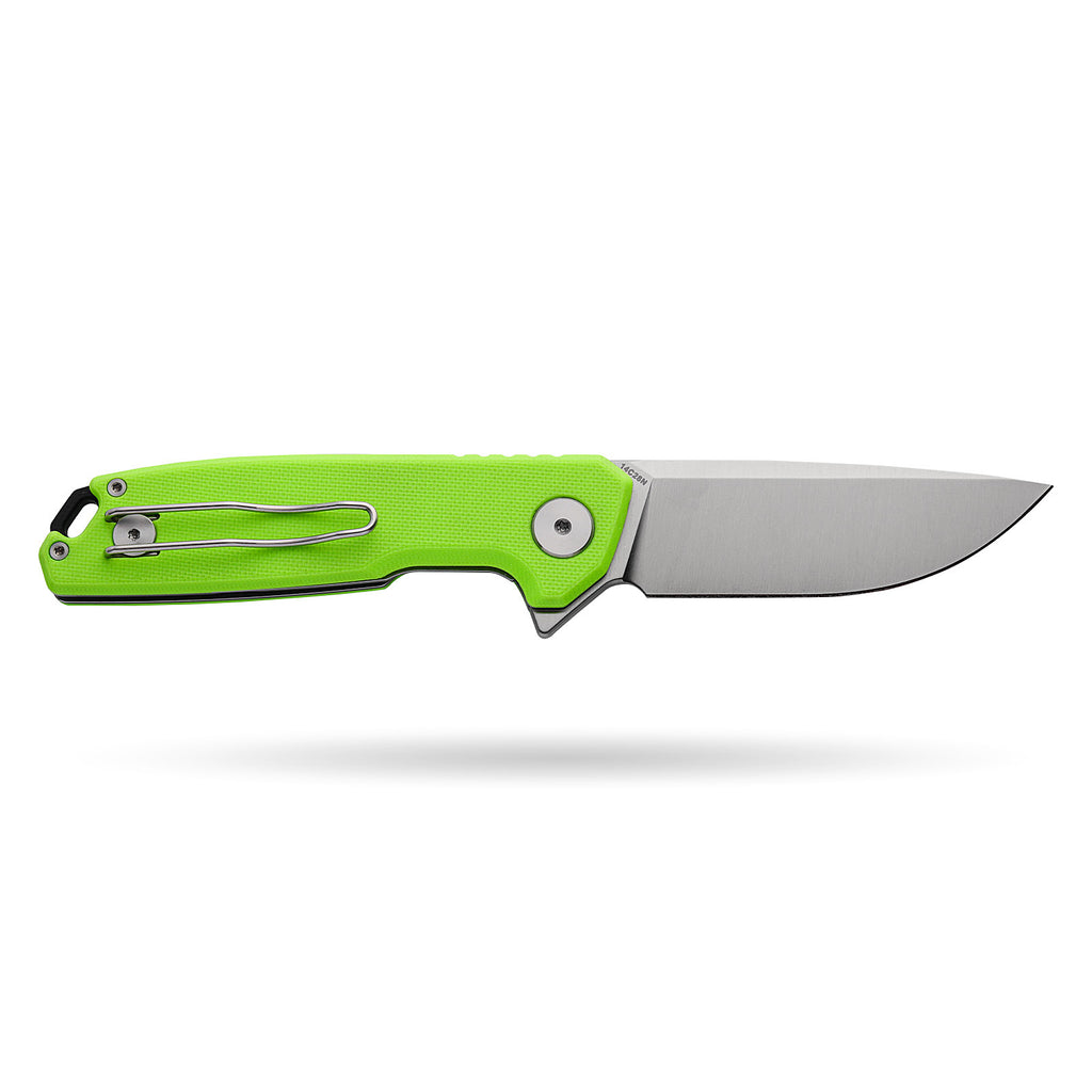 BOONEFORGE Steelwrath Premium EDC Flipper knife ( 3.23'' Satin 14C28N Blade & Fluorescent green G10 Handle) - BF010