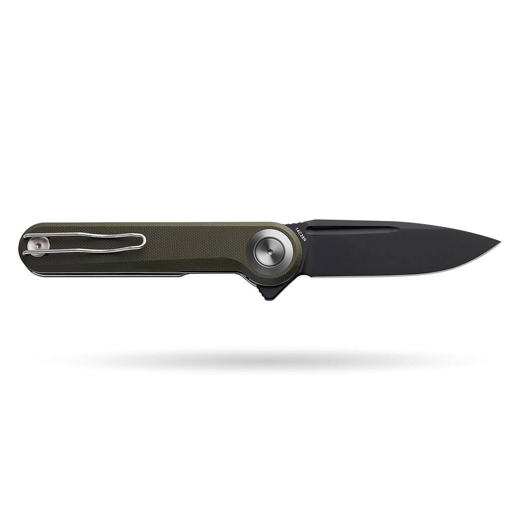 BOONEFORGE Ironjudge Premium EDC Flipper knife ( 3.39'' Black Titanium Plated 14C28N Blade & Army green G10 Handle ) - BF905