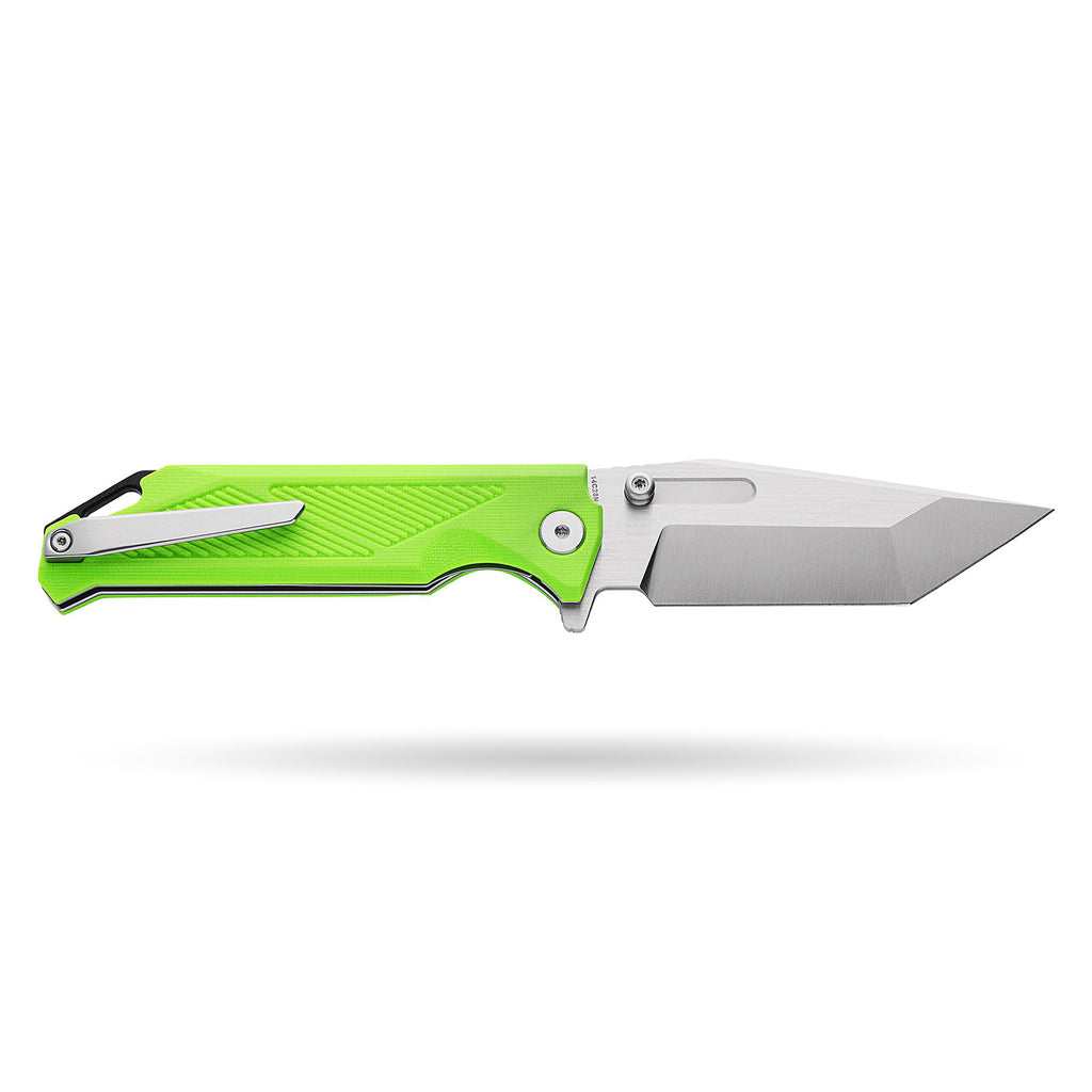 BOONEFORGE Blackshield Premium EDC Fliper & Thumb Stud knife ( 3.94'' Satin 14C28N Blade & Fluorescent green G10 Handle ) - BF014A