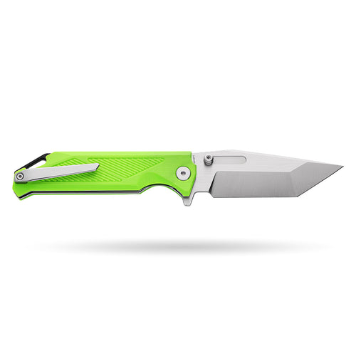 BOONEFORGE Blackshield Premium EDC Fliper & Thumb Stud knife ( 3.94'' Satin 14C28N Blade & Fluorescent green G10 Handle ) - BF014A