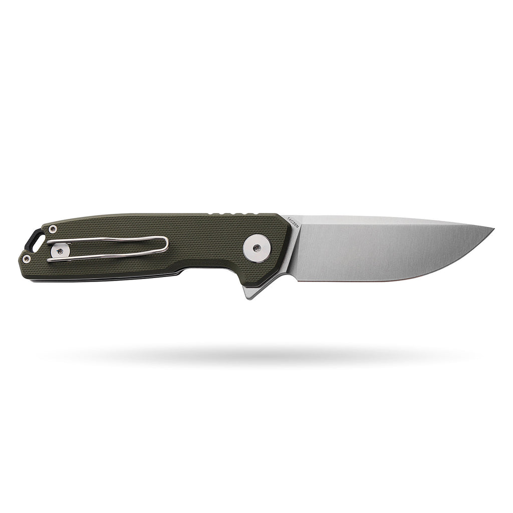 BOONEFORGE Steelwrath Premium EDC Flipper knife ( 3.23'' Satin 14C28N Blade & Army green G10 Handle) - BF010