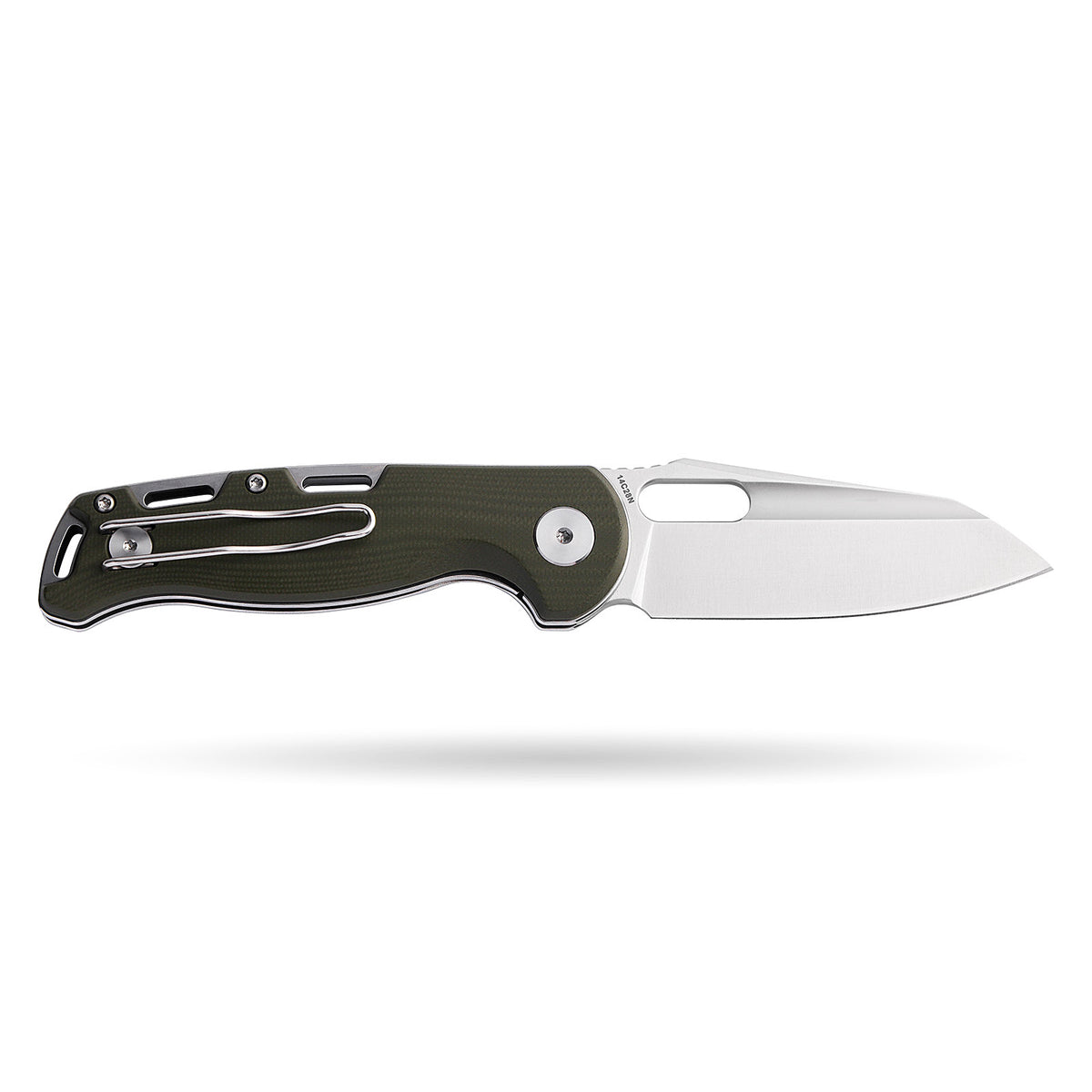 BOONEFORGE Warmark Premium EDC Manual thumb knife ( 3.33'' Satin 14C28N Blade & Army green G10 Handle) - BF009