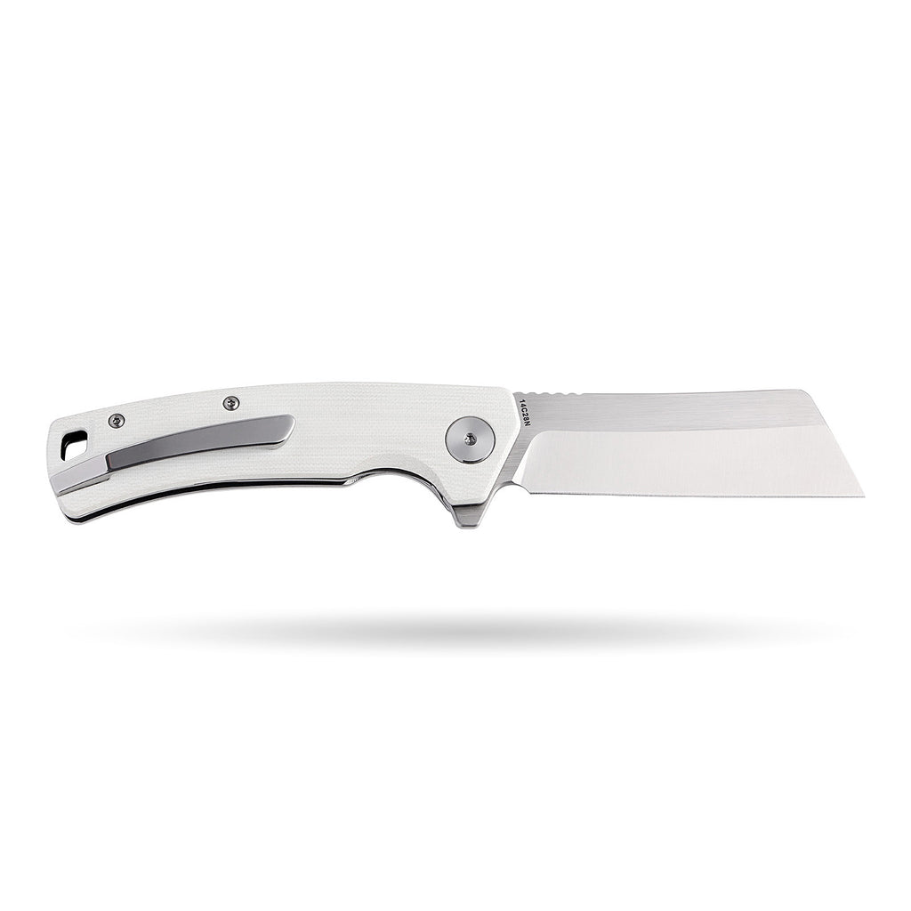 BOONEFORGE Breaker Premium EDC Flipper knife ( 3.34'' Satin 14C28N Blade & White G10 Handle ) - BF903
