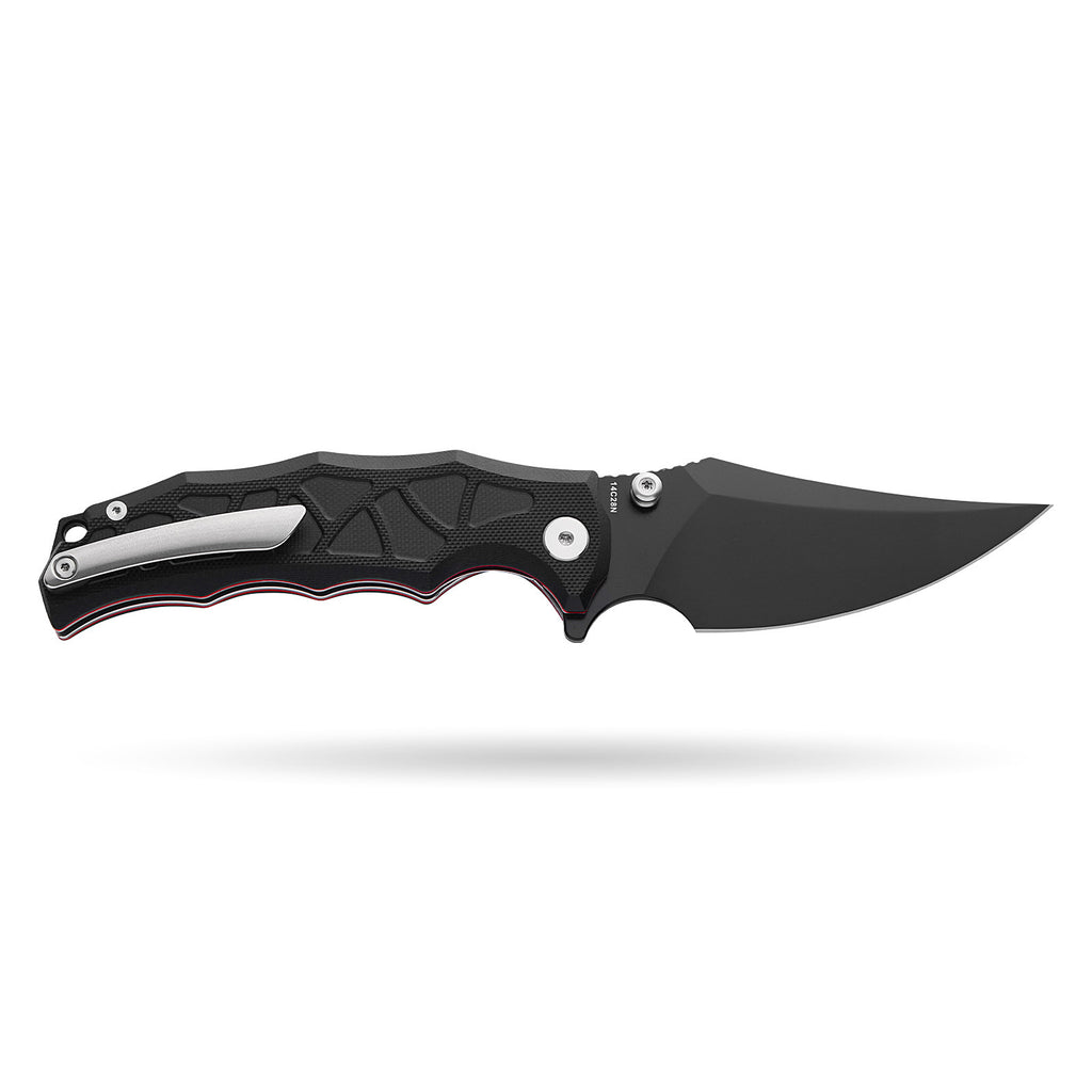 BOONEFORGE Ironstrider Premium EDC Fliper & Thumb Stud knife(3.81'' Black Titanium Plated 14C28N Blade & Black G10 Handle ) - BF013A