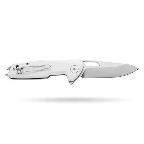 BOONEFORGE Berserker Premium EDC Flipper & Thumb hole knife( 3.07'' Satin 14C28N Blade & White G10 Handle ) - BF072