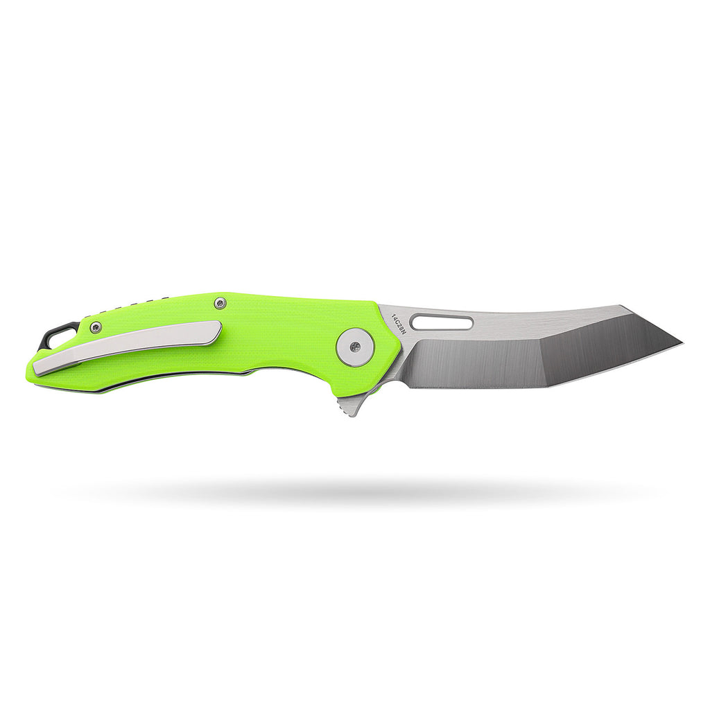BOONEFORGE Sentinel Premium EDC Flipper & Thumb hole knife ( 3.34'' Satin 14C28N Blade & Fluorescent green G10 Handle ) - BF904