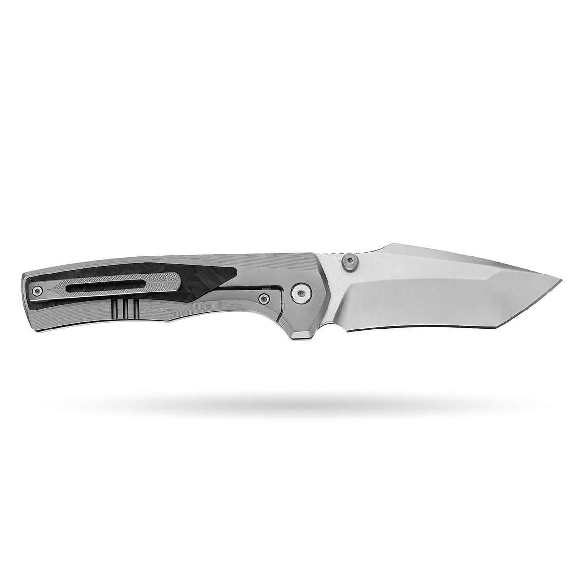 [PRE‑ORDER]BOONEFORGE Bloodfang Premium EDC Thumb stud knife ( 3.41" Bead Blasted M390 Blade & Grey TC4 Titanium/Carbon Fiber Handle) - BF007