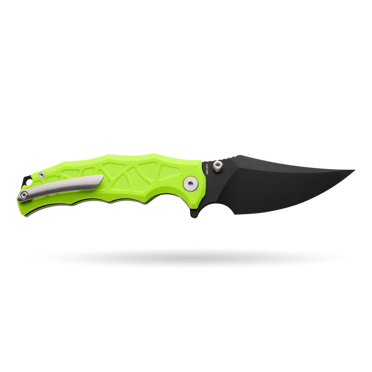 BOONEFORGE Ironstrider Premium EDC Fliper & Thumb Stud knife(3.81'' Black Titanium Plated 14C28N Blade & Fluorescent green G10 Handle ) - BF013A