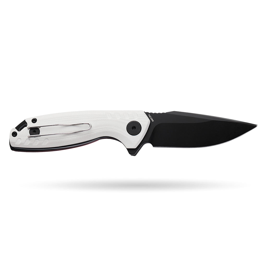 BOONEFORGE Nightvein Premium EDC Flipper knife (3.39'' Black Titanium Plated 14C28N Blade & White G10 Handle) - BF011