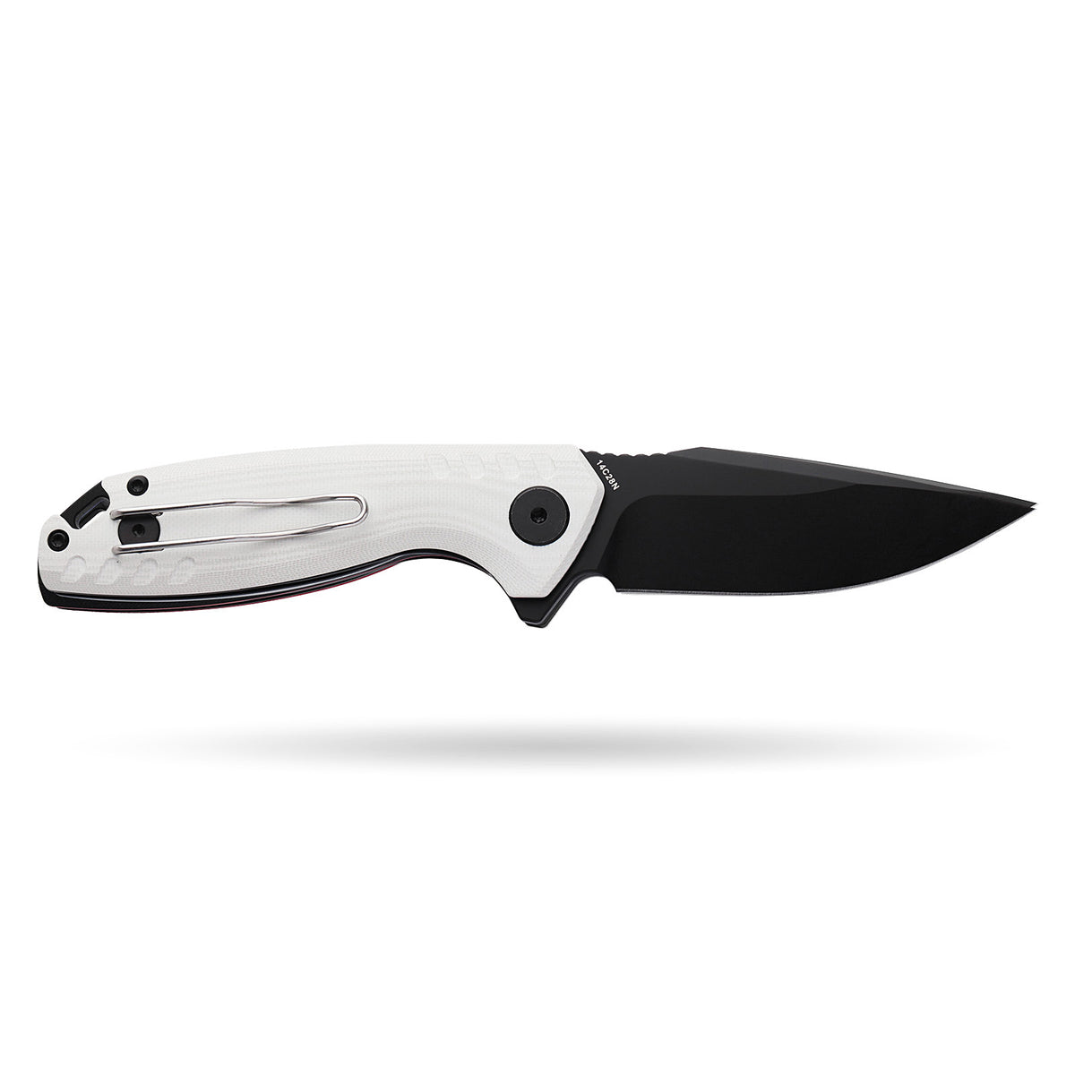 BOONEFORGE Nightvein Premium EDC Flipper knife (3.39'' Black Titanium Plated 14C28N Blade & White G10 Handle) - BF011