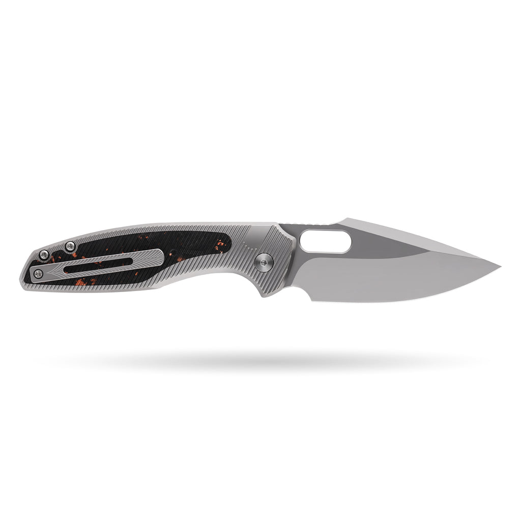 [PRE‑ORDER]BOONEFORGE Huntscar Premium EDC Button lock & Thumb hole knife ( 3.38'' Bead Blasted BÖHLER M390  Blade & Grey TC4 Titanium/Carbon Fiber Handle) - BF008