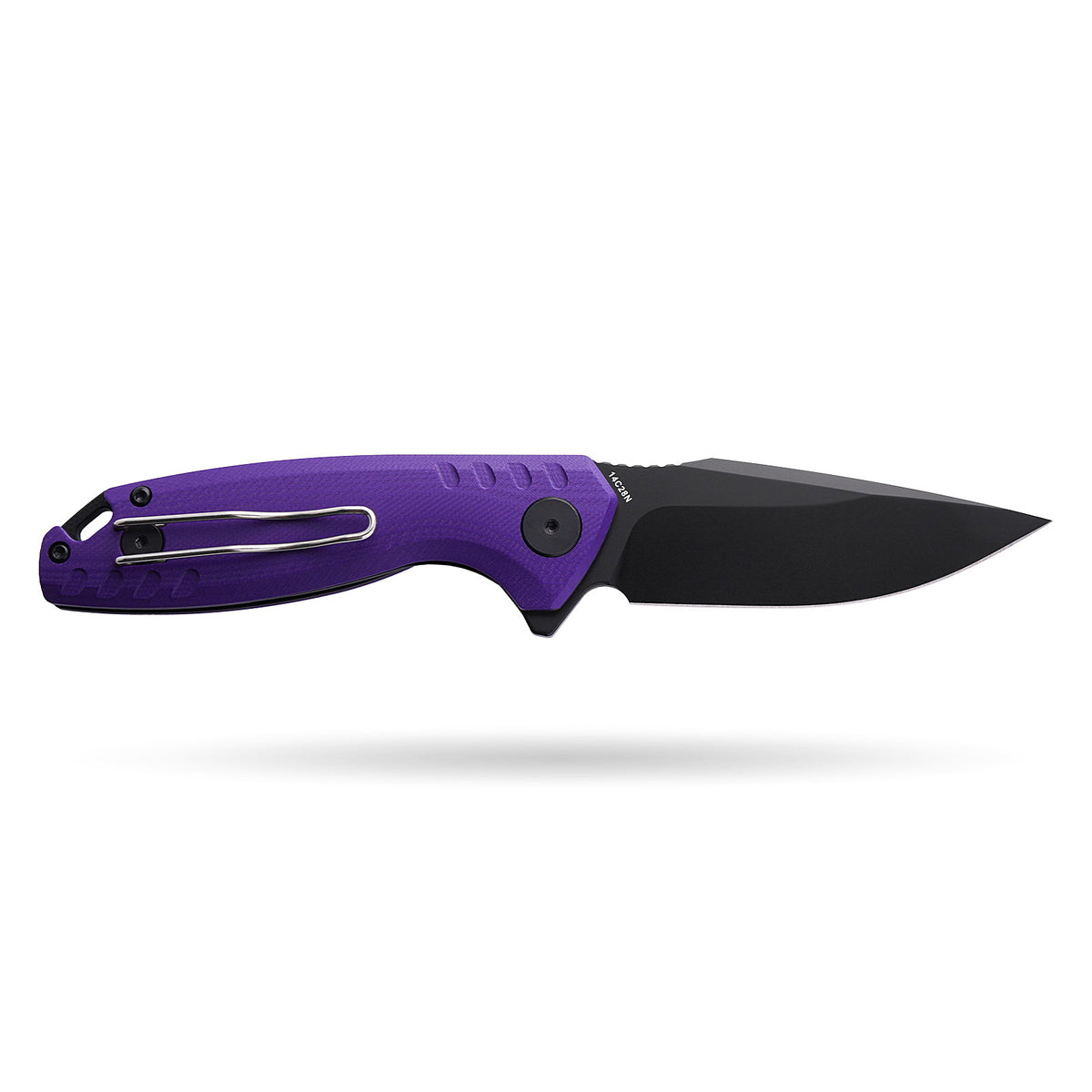 BOONEFORGE Nightvein Premium EDC Flipper knife (3.39'' Black Titanium Plated 14C28N Blade & Purple G10 Handle) - BF011
