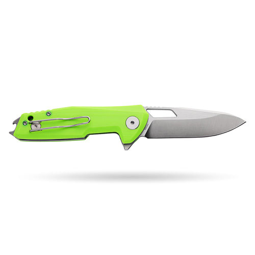 BOONEFORGE Berserker Premium EDC Flipper & Thumb hole knife( 3.07'' Satin 14C28N Blade & Fluorescent green G10 Handle ) - BF072