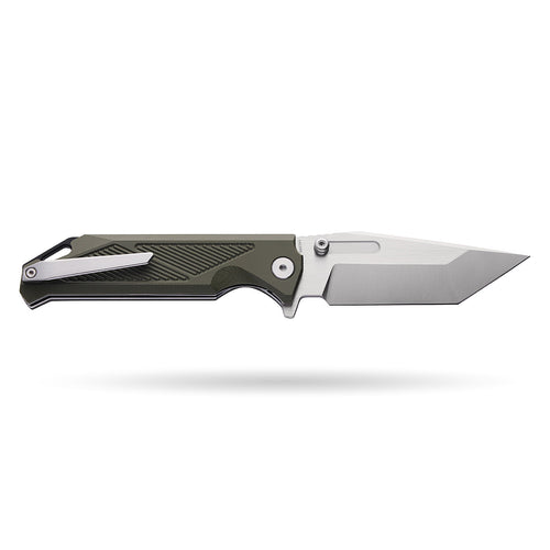 BOONEFORGE Blackshield Premium EDC Fliper & Thumb Stud knife ( 3.94'' Satin 14C28N Blade & Army green G10 Handle ) - BF014A