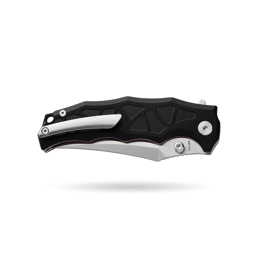 BOONEFORGE Ironstrider Premium EDC Fliper & Thumb Stud knife(3.81'' Satin 14C28N Blade & Black G10 Handle ) - BF013A