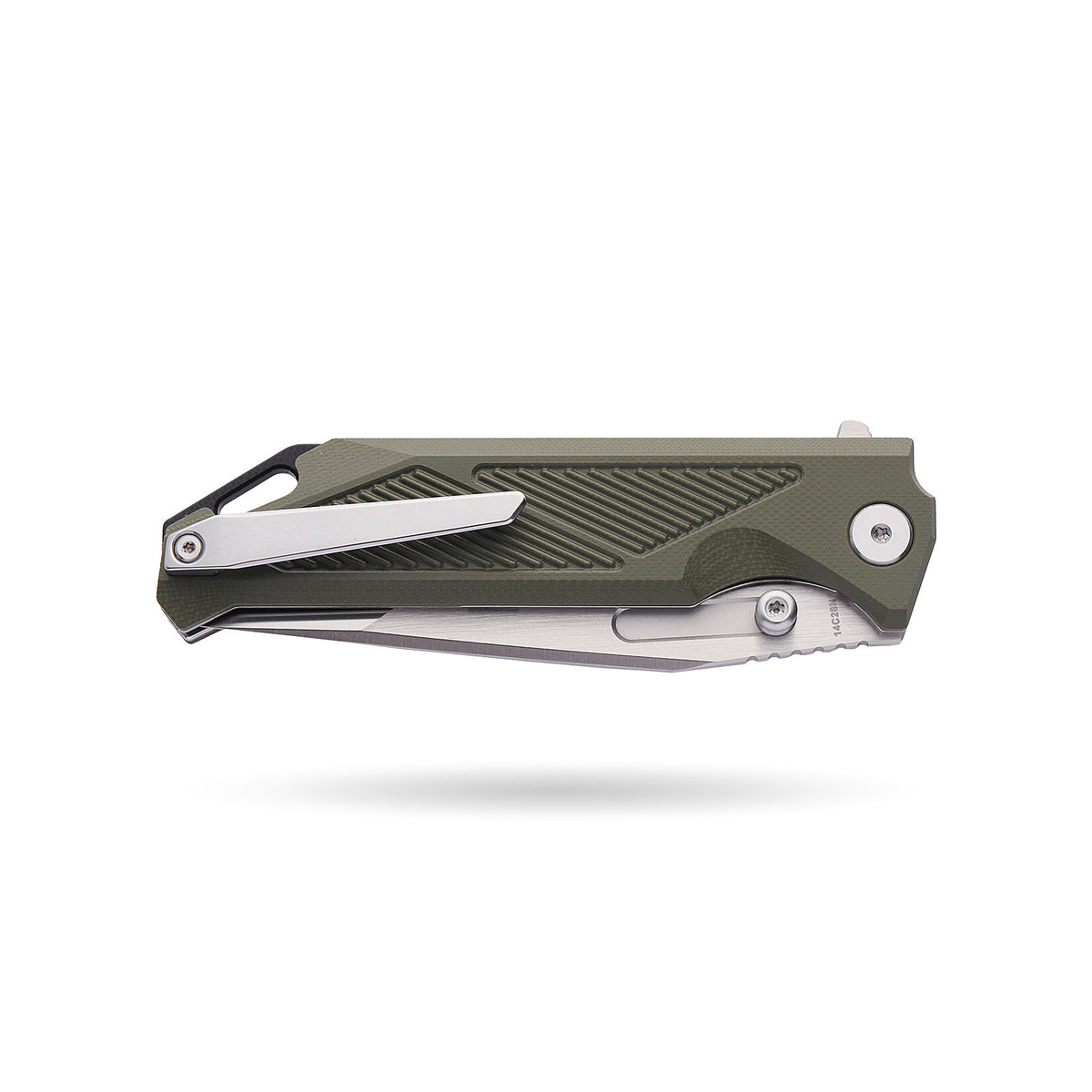 BOONEFORGE Blackshield Premium EDC Fliper & Thumb Stud knife ( 3.94'' Satin 14C28N Blade & Army green G10 Handle ) - BF014A