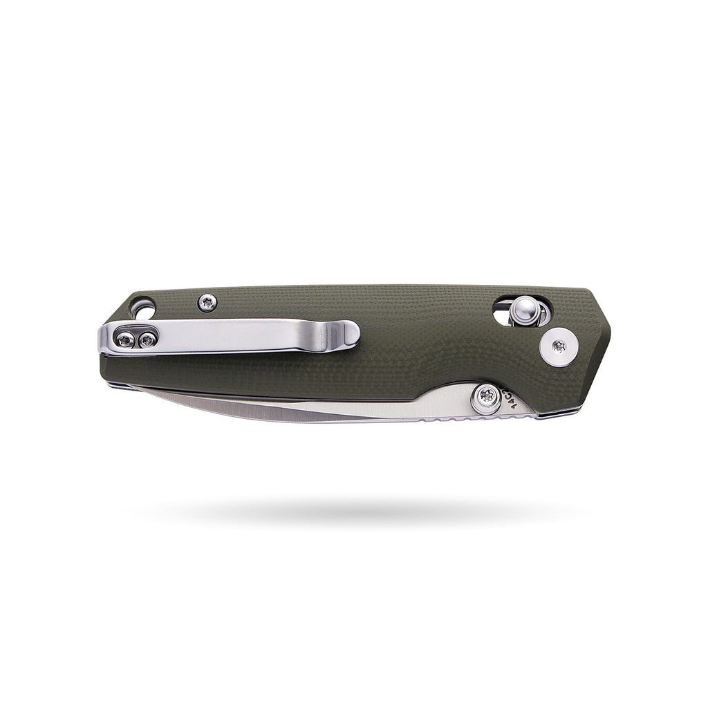 BOONEFORGE Darkedge Premium EDC Crossbar knife ( 3.05'' Satin 14C28N Blade & Army green G10 Handle ) - BF900