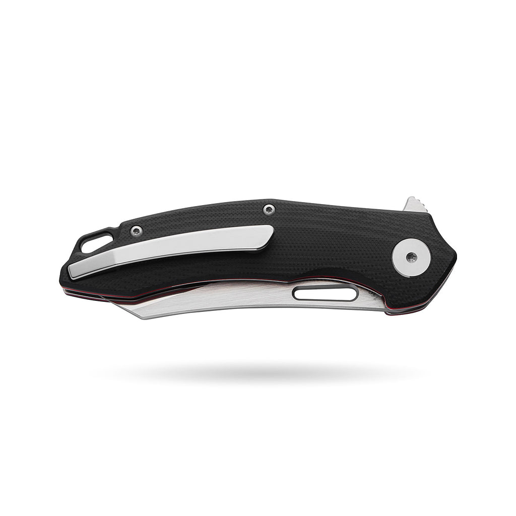 BOONEFORGE Sentinel Premium EDC Flipper & Thumb hole knife ( 3.34'' Satin 14C28N Blade & Black G10 Handle ) - BF904