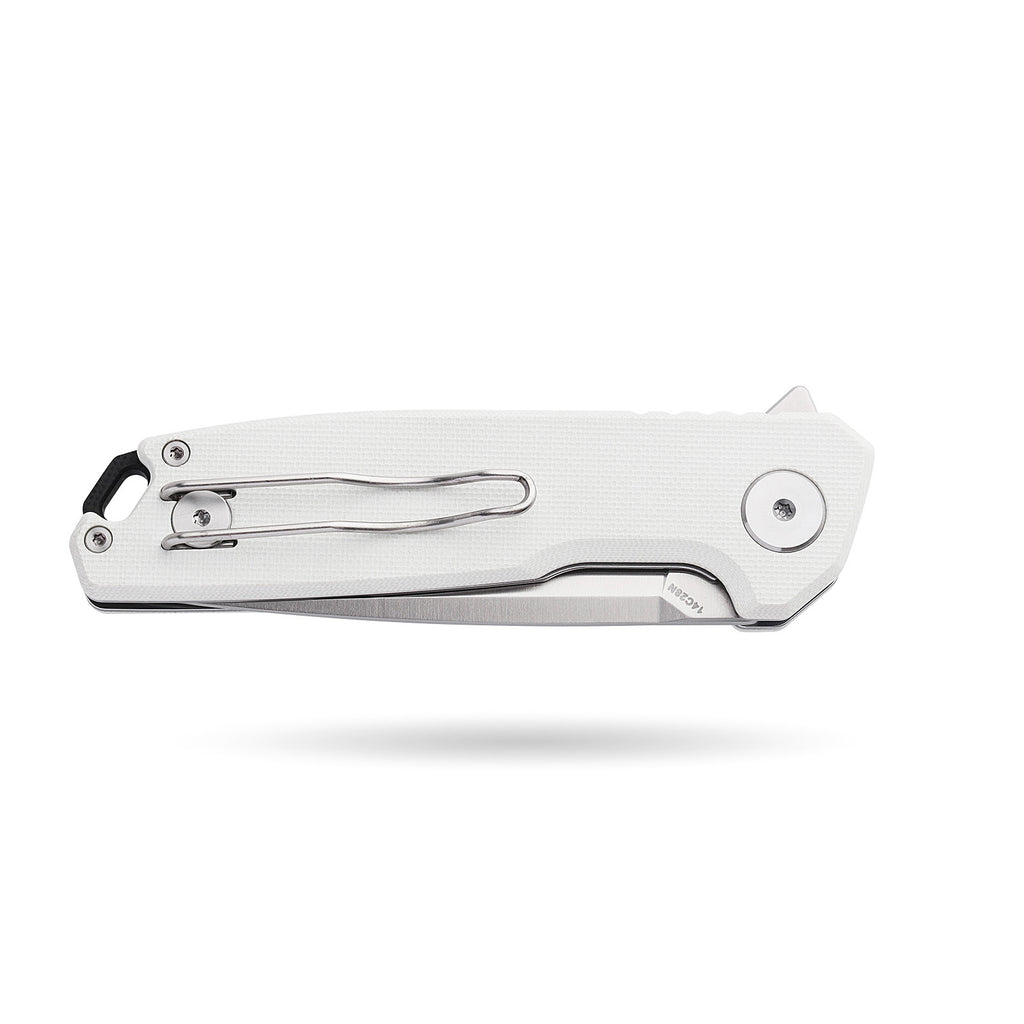 BOONEFORGE Steelwrath Premium EDC Flipper knife ( 3.23'' Satin 14C28N Blade & White G10 Handle) - BF010