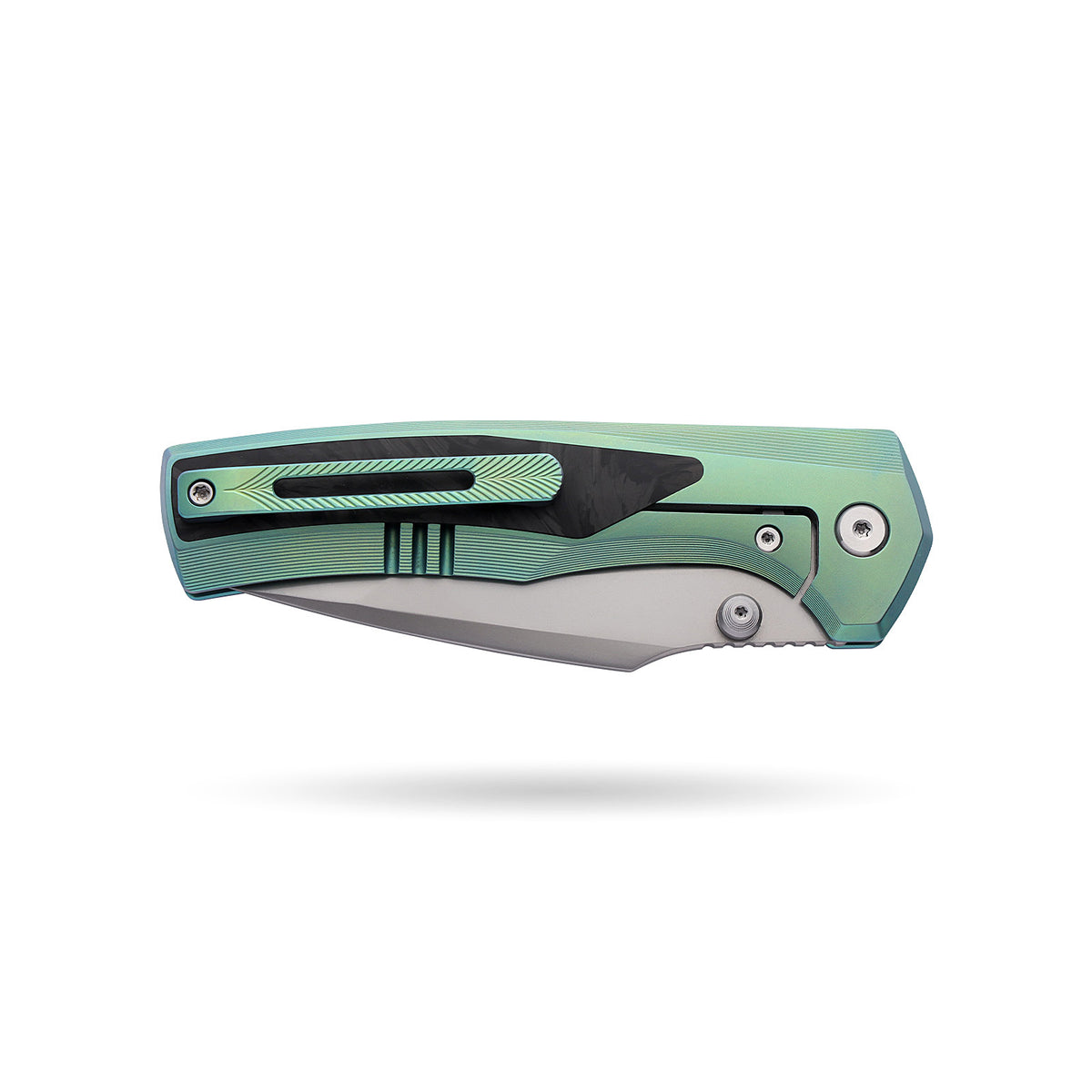 [PRE‑ORDER]BOONEFORGE Bloodfang Premium EDC Thumb stud knife ( 3.41" Bead Blasted M390 Blade & Mint green TC4 Titanium/Carbon Fiber Handle) - BF007
