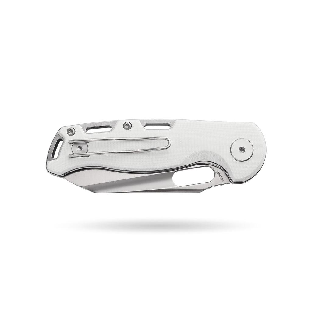 BOONEFORGE Warmark Premium EDC Manual thumb knife ( 3.33'' Satin 14C28N Blade & White G10 Handle) - BF009