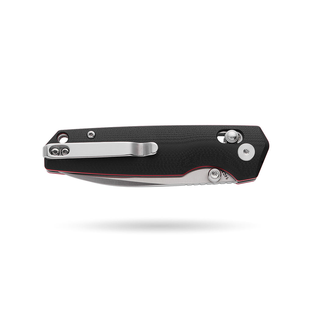 BOONEFORGE Darkedge Premium EDC Crossbar knife  ( 3.05'' Satin 14C28N Blade & Black G10 Handle ) - BF900