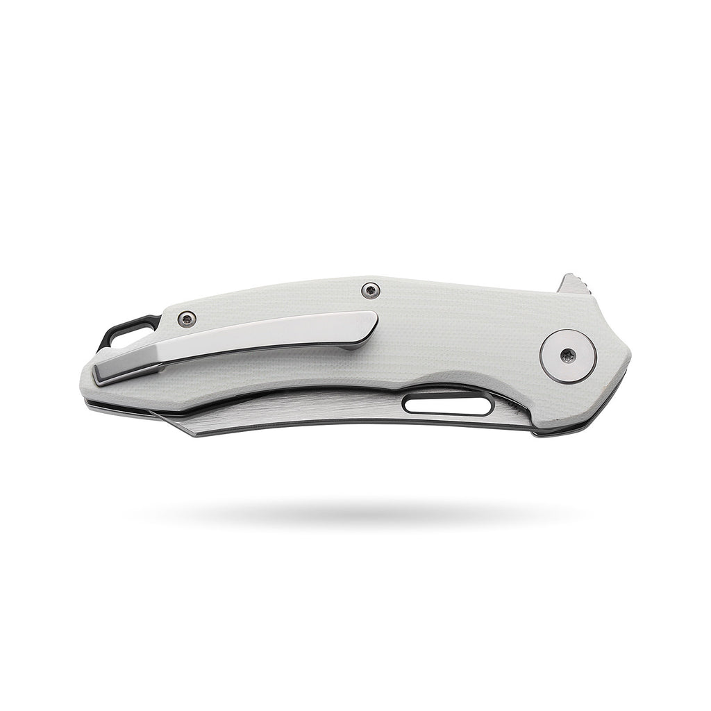 BOONEFORGE Sentinel Premium EDC Flipper & Thumb hole knife ( 3.34'' Satin 14C28N Blade & White G10 Handle ) - BF904