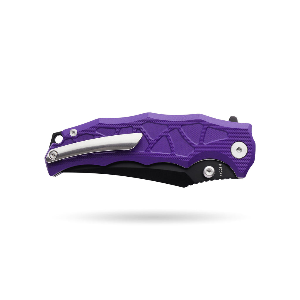 BOONEFORGE Ironstrider Premium EDC Fliper & Thumb Stud knife(3.81'' Black Titanium Plated 14C28N Blade & Purple G10 Handle ) - BF013A