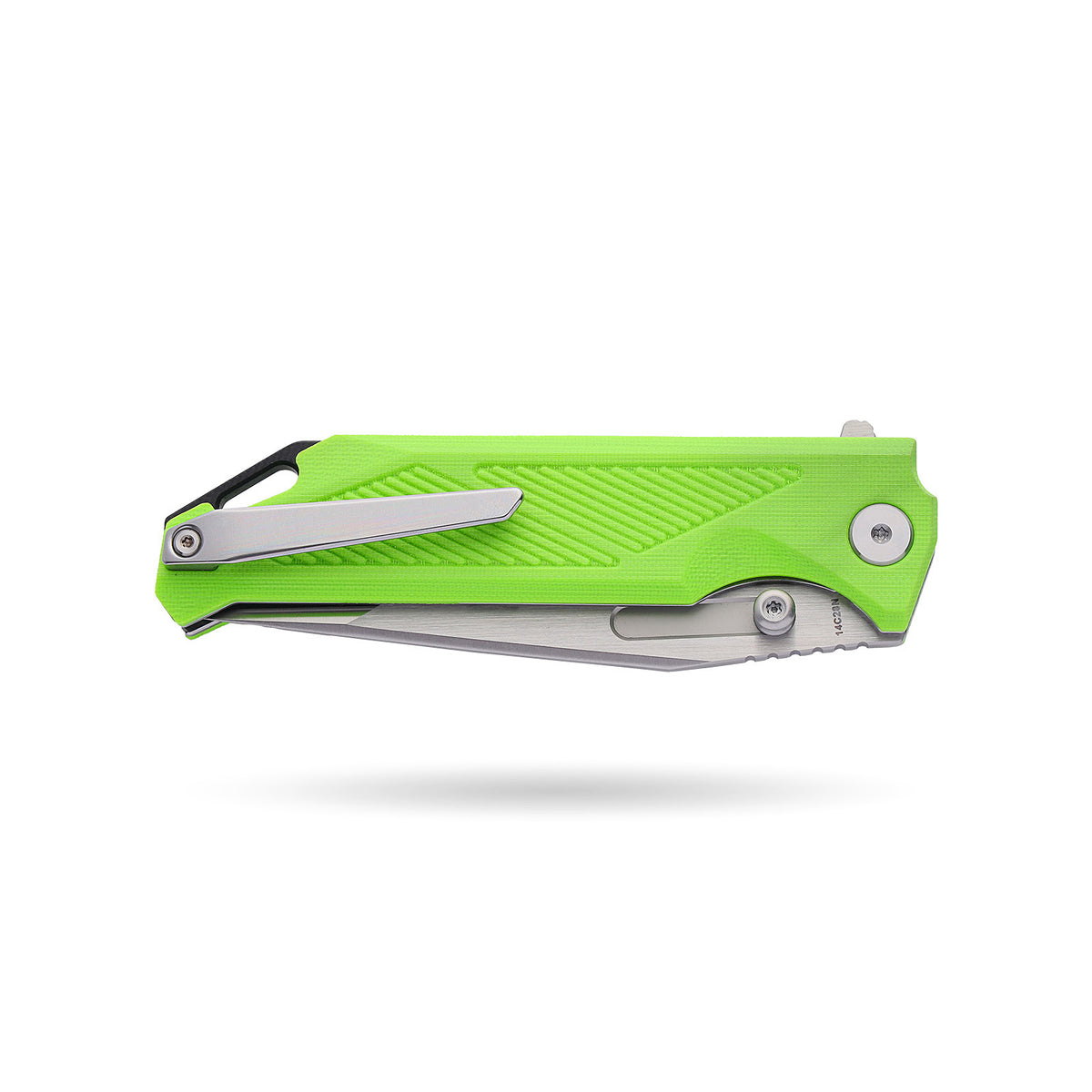BOONEFORGE Blackshield Premium EDC Fliper & Thumb Stud knife ( 3.94'' Satin 14C28N Blade & Fluorescent green G10 Handle ) - BF014A