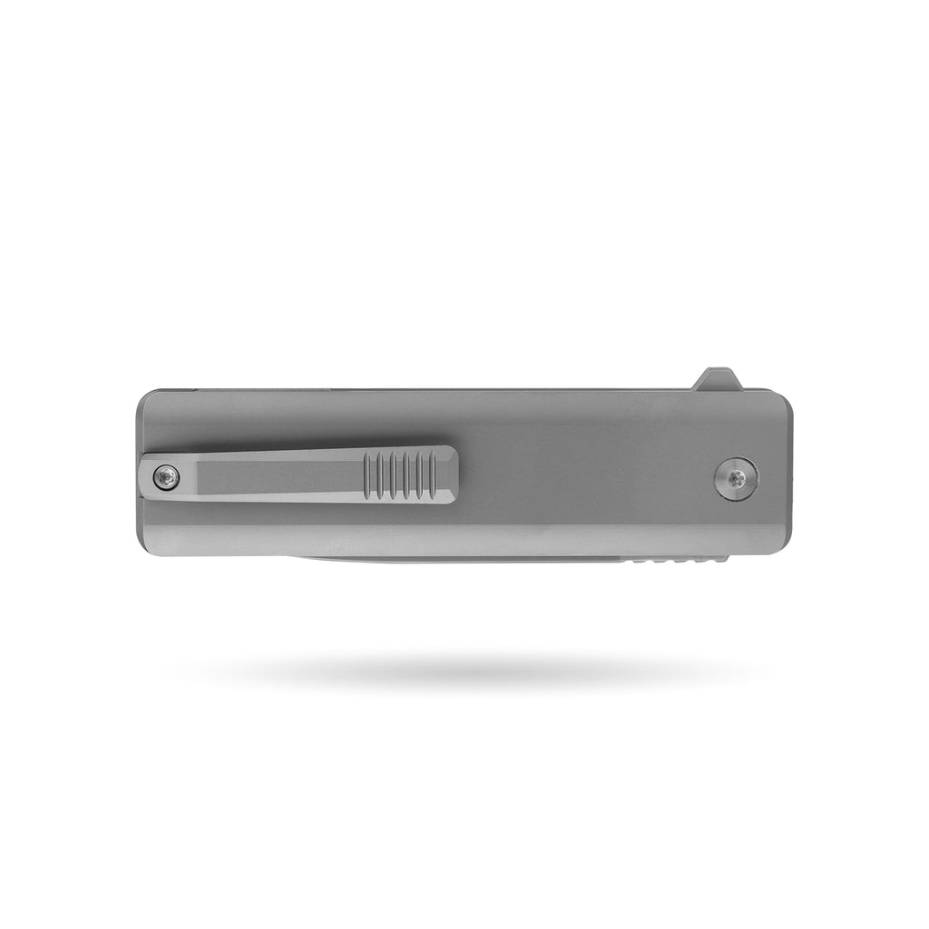 BOONEFORGE Stalker Premium EDC Button lock & Flipper knife  ( 3.2" Bead Blasted BÖHLER M390  Blade & Grey TC4 Titanium Handle) - BF003