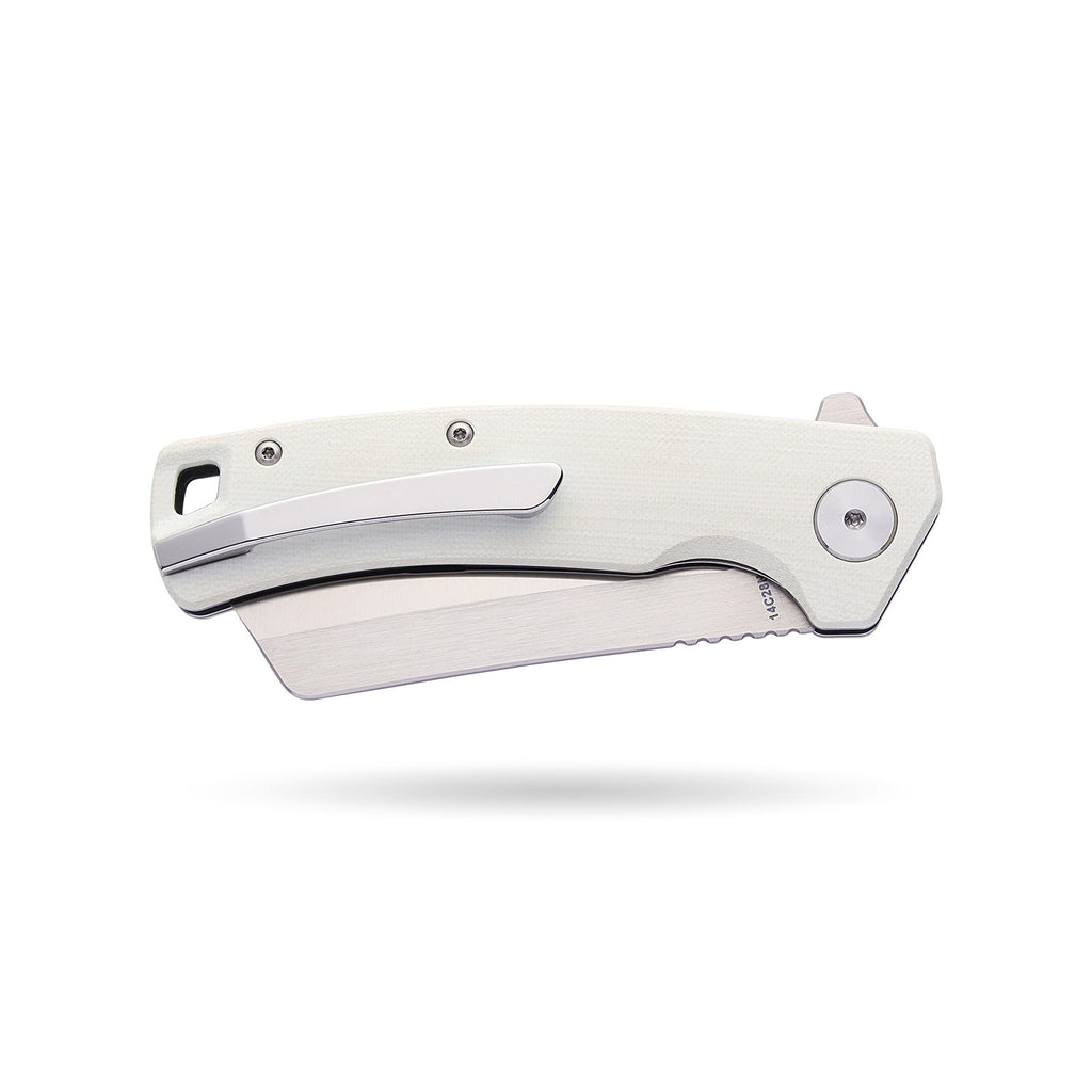 BOONEFORGE Breaker Premium EDC Flipper knife ( 3.34'' Satin 14C28N Blade & White G10 Handle ) - BF903