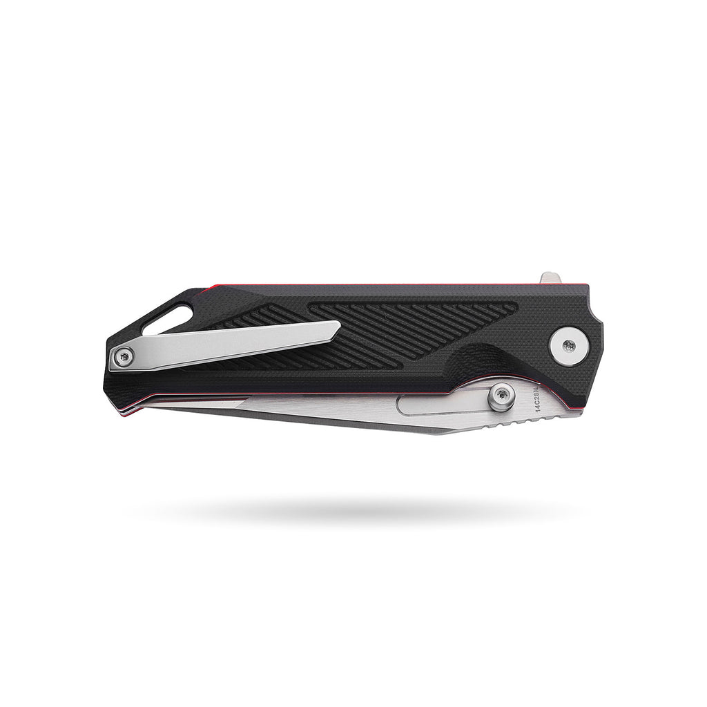 BOONEFORGE Blackshield Premium EDC Fliper & Thumb Stud knife ( 3.94'' Satin 14C28N Blade & Black G10 Handle ) - BF014A