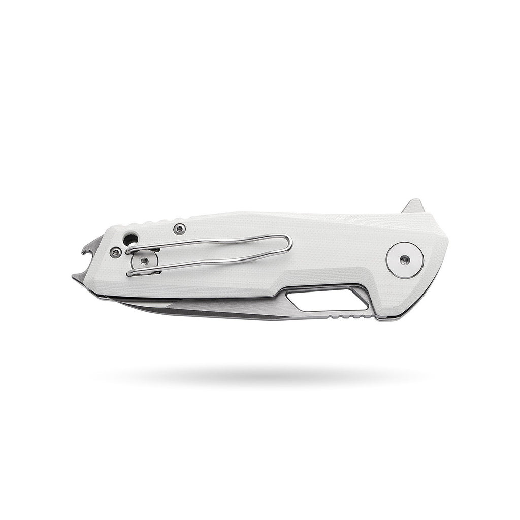 BOONEFORGE Berserker Premium EDC Flipper & Thumb hole knife( 3.07'' Satin 14C28N Blade & White G10 Handle ) - BF072