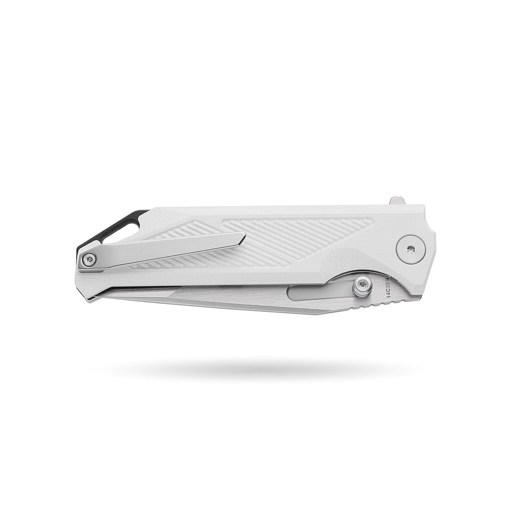 BOONEFORGE Blackshield Premium EDCFliper & Thumb Stud knife ( 3.94'' Satin 14C28N Blade & White G10 Handle ) - BF014A