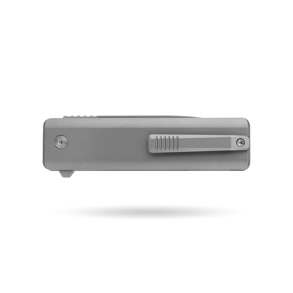 [PRE‑ORDER]BOONEFORGE Stalker Premium EDC Button lock & Flipper knife  ( 3.2" Bead Blasted M390  Blade & Grey TC4 Titanium Handle) - BF003