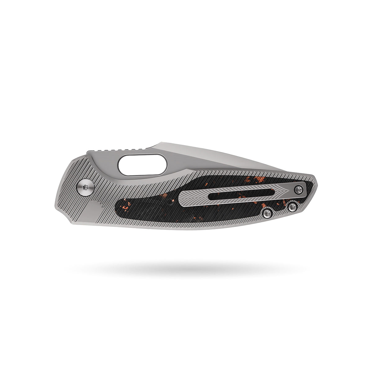 [PRE‑ORDER]BOONEFORGE Huntscar Premium EDC Button lock & Thumb hole knife ( 3.38'' Bead Blasted M390  Blade & Grey TC4 Titanium/Carbon Fiber Handle) - BF008