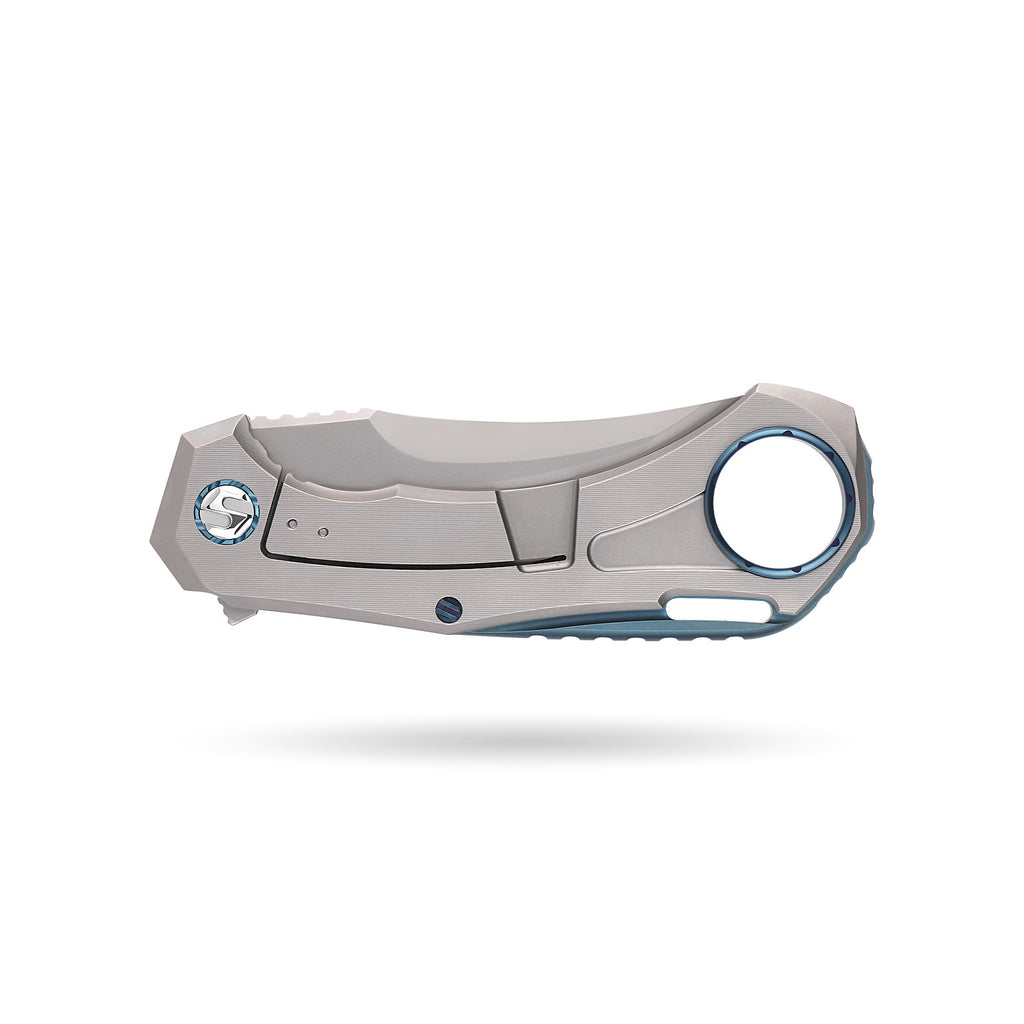 BOONEFORGE Stormwrath Premium EDC Flipper knife ( 3.49'' Bead Blasted M390 Blade & Grey TC4 Titanium Handle ) - BF071