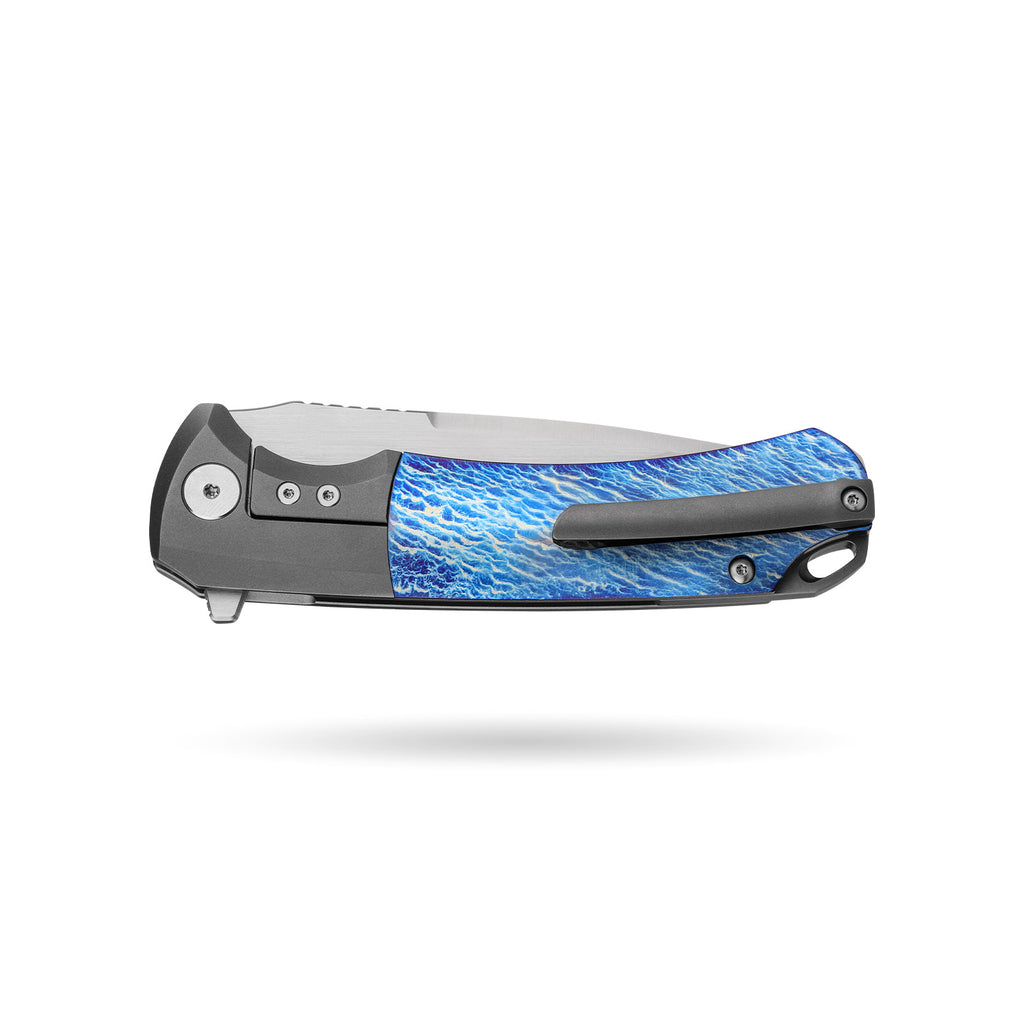 BOONEFORGE Valkyrie Premium EDC Fliper & Thumb Stud knife ( 3.77'' Satin BÖHLER M390 Blade & Grey TC4 Titanium Handle ) - BF054